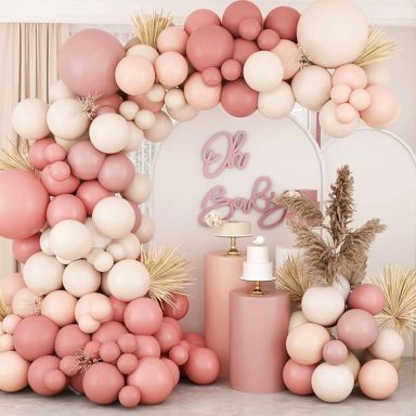 Déco de ballon blanc, beige et vieux rose .