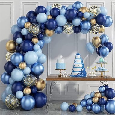 création personnalisée avec ballons bleu avec or 